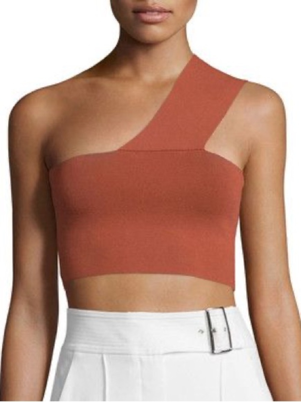 NWT A.L.C. Georgia Asymmetrical Stretch Knit Crop Top in Rust